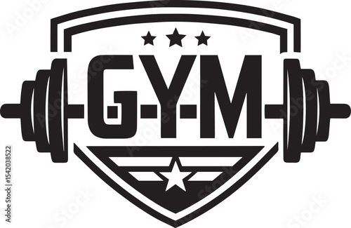 Minimalist Gym Logo with Barbell and Stars – Black and White Shield Design