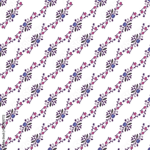 Seamless Pattern with Colorful Floral Motifs in Diagonal Arrangement