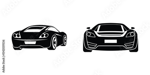 Concept Showing a Streamlined Sports Car Rear View Speeding Forward Silhouette on White Background