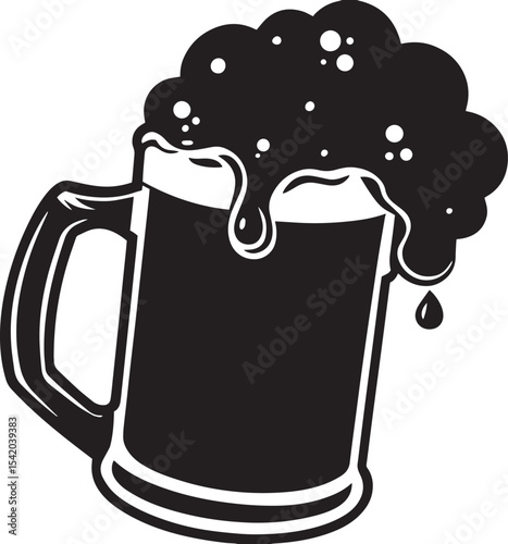 Minimalist Black and White Beer Mug – Monochrome Graphic Illustration