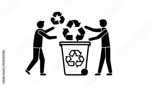 Silhouette of People Recycling Waste for Environmental Awareness