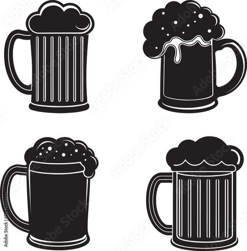 Minimalist Black and White Beer Mug – Contour Line Illustration