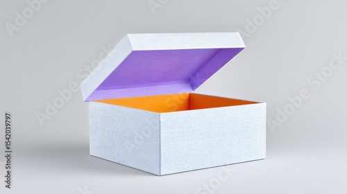 Open White Gift Box with Purple and Orange Interior