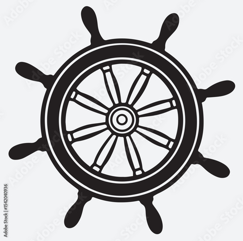 ship steering wheel icon silhouette vector art illustration, ship steering wheel