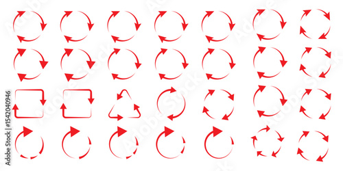 circle arrow icon set. refresh and reload icon set. recycle arrow vector icon, recycling symbol, reuse sign, recycle eco icon, decompose, eco friendly, vector illustration on transparent background