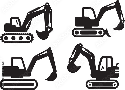 Excavator icons black silhouette illustration