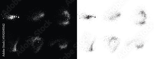 Splatter hand-drawn black and white paint brush stroke ink blots splash background set. Hand-drawn brush stroke banner design