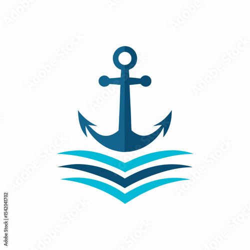 Anchor Wave Vector Logo Nautical Marine Symbol Design.