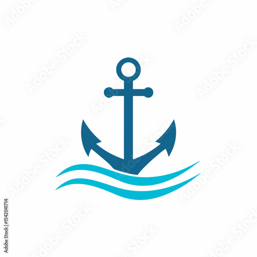 Anchor Wave Vector Logo Nautical Marine Symbol Design.