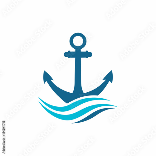 Anchor Wave Vector Logo Nautical Marine Symbol Design.