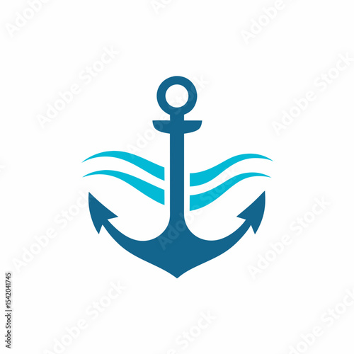 Anchor Wave Vector Logo Nautical Marine Symbol Design.