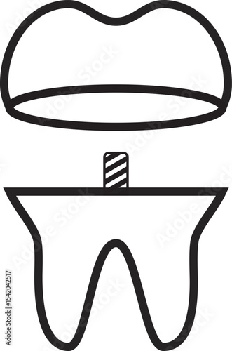 A simplified, graphic illustration of a dental crown and implant, representing the art and science of restorative dentistry and dental implants.