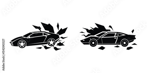 Bold illustration of an aggressive sports car tearing down track Flat Silhouette on White Background
