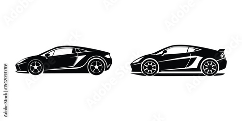 Luxurious Sports Car Profile View Skimming The Pavement Silhouette on White Background