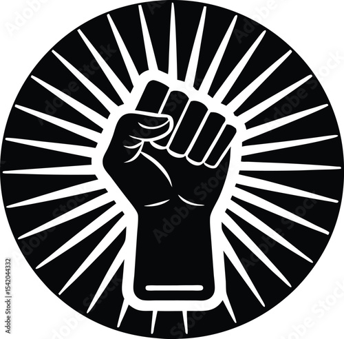 Powerful clenched fist holding smartphone silhouette