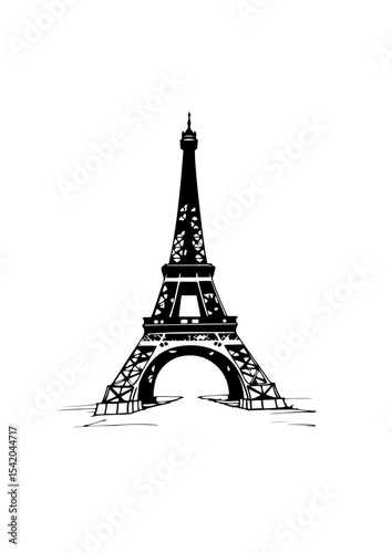 hand drawn eiffel tower illustration for poster and banner. engraving black and white Eiffel tower in France straight view .The eiffel tower is shown.
