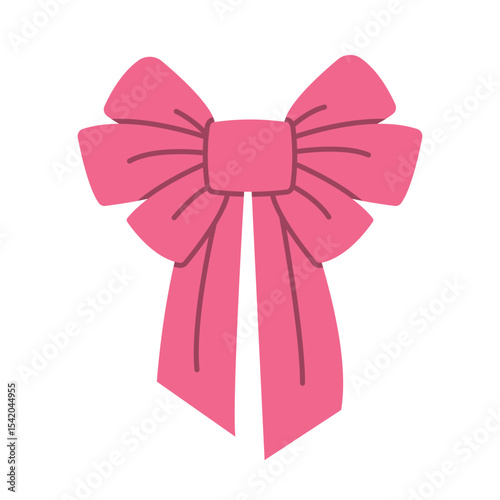 Vector Illustration of a Pink Ribbon Bow with Long Tails – Minimalist and Elegant Design Element for Gift Wrapping, Greeting Cards, Feminine Decor, and Creative Holiday or Celebration Themes
