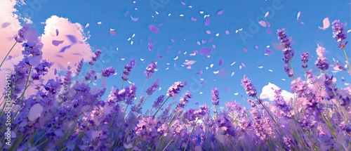 Lavender blossoms dance under blue sky nature scene tranquil view