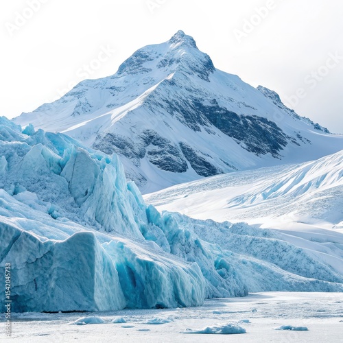 Glacier's Edge Snowy Mountain Peak and Ice Formations, Arctic, Landscape