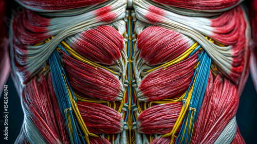 The structure of the abdominal muscles. Demonstration of layers and their connections. Ideal for understanding anatomy. For fitness training.