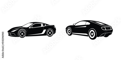 Minimal Sleek Sports Car Rear View Accelerating Flat Silhouette on White Background