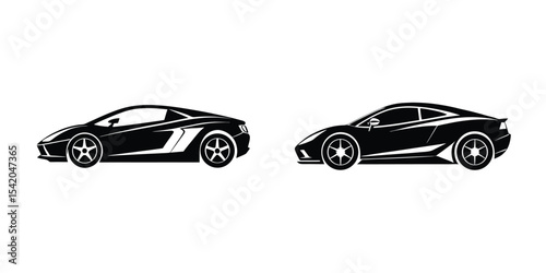 Luxurious Sports Car Side View Speeding Forward Silhouette on White Background