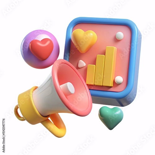 3d cartoon social media marketing icons isolated on white background