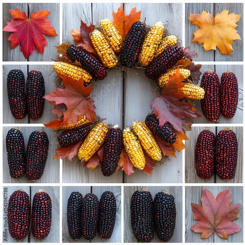Autumnal Corn Wreath with Maple Leaves Thanksgiving Decoration Fall Harvest
