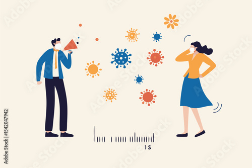 Social distancing, keep distance in public society people to protect from COVID-19 coronavirus outbreak spreading concept, businessman and woman keep distance away in the meeting with virus pathogens