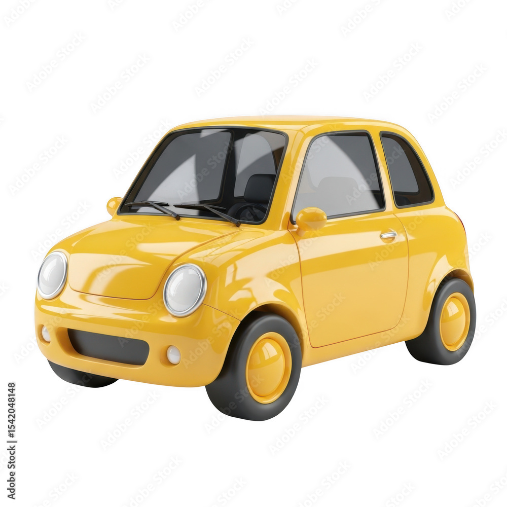 Fototapeta premium Cartoon yellow mini car 3d render illustration