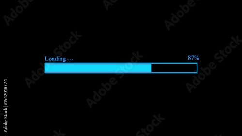 Blue loading animation isolated on black background, blue neon light loading bar animated with blue strokes, for your projects.Green screen Loading bar downloading bar loading screen