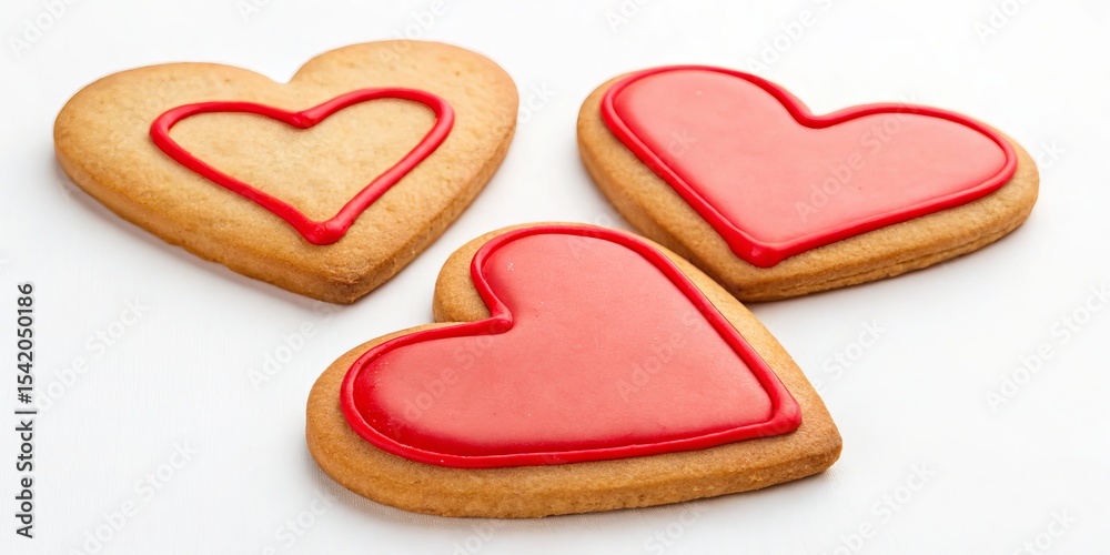 Obraz premium Heart Cookies with Red Icing on White, Valentines Day ,Sweet Treat