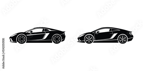 Luxurious Sports Car Profile View Skimming The Pavement Silhouette on White Background