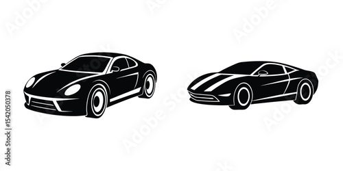 Modern Silhouette of a Streamlined Sports Car Accelerating Outward in Front Angle on White Background