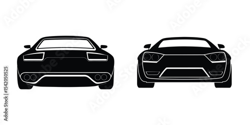 Modern Flat Artwork of a Sleek Sports Car Cruising in Rear View Silhouette on White Background
