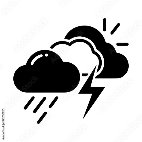 A weather icon rain cloud lightning bolt and cloud with sun rays