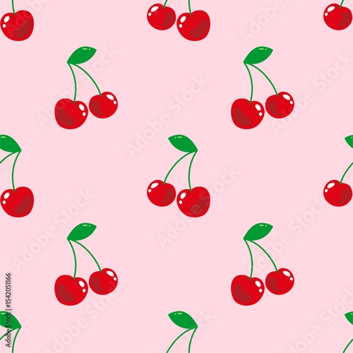 Seamless red cherry pattern design, flat cherry pattern template vector.