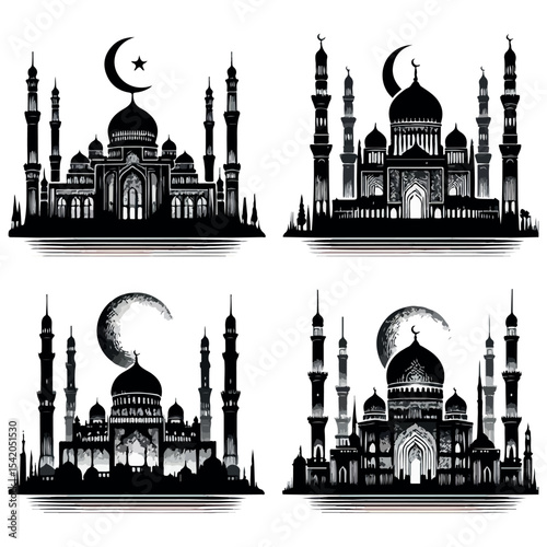Iconic mosque skyline silhouette majestic islamic architecture