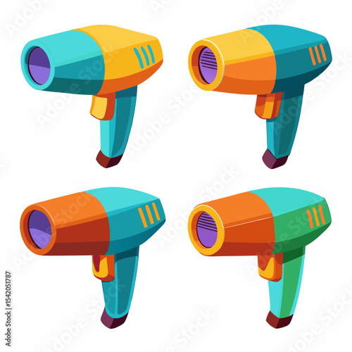 3D hairdryer isolated on white background, realistic illustration representing personal care, hair styling, beauty tools, salon equipment, professional grooming, and modern design.