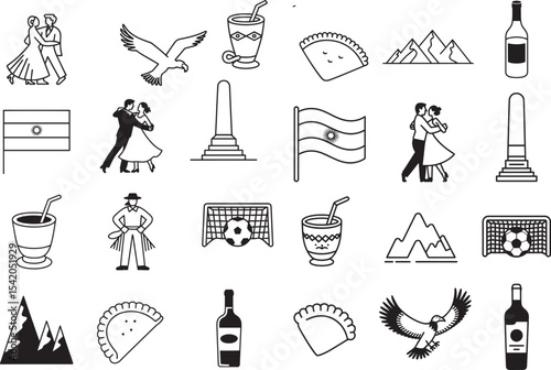 Authentic Bolivian Culture and Andean Heritage Outline Line Icons Set
