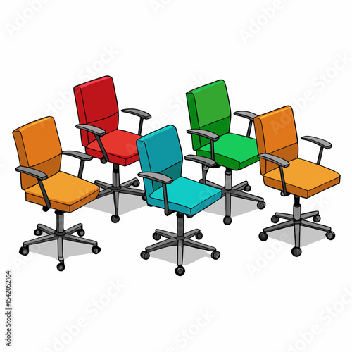 3D office chair isolated on white background, realistic illustration representing workplace furniture, office setup, ergonomic design, professional workspace, and corporate environment.