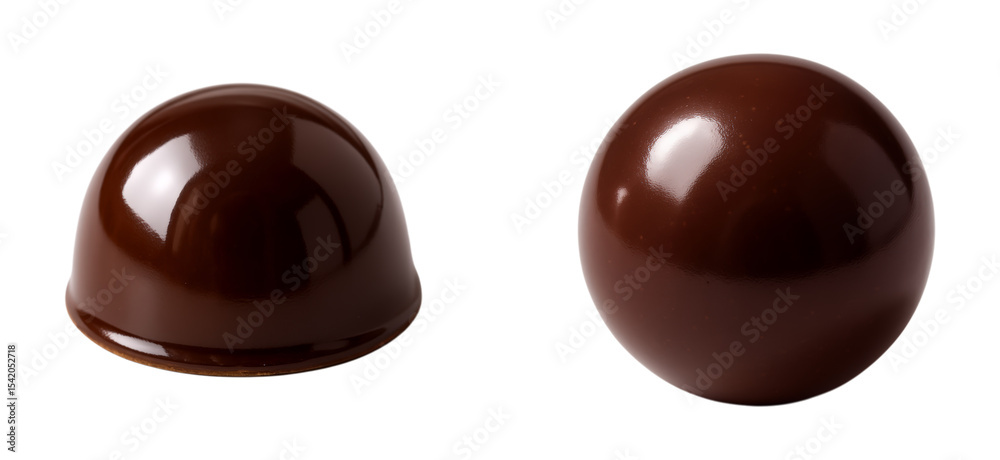 Fototapeta premium Exquisite Handcrafted Chocolate Confections - Elegant Semi-Spherical and Round Shapes Perfect for Gifting and Indulgence, Isolated on Transparent and White Background