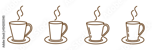 Coffee cup and tea cup with steam linear icons set isolated on transparent background. Hot beverage line icons set. Coffee cup linear icons. Cup with steam vector illustration. Editable Stroke.