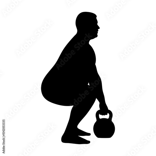 Overweight man lifting a kettlebell silhouette illustration