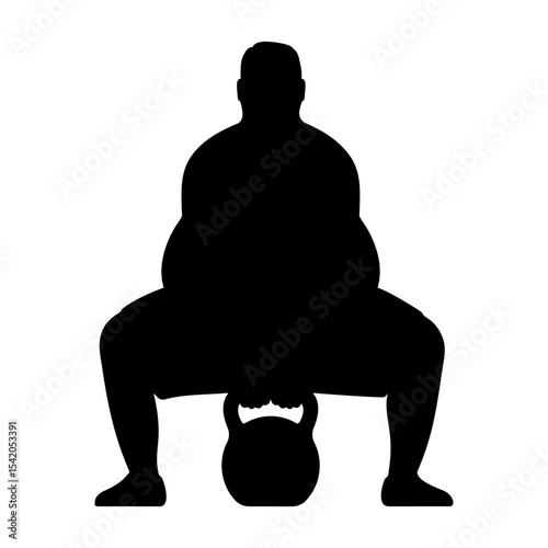 Overweight man lifting a kettlebell silhouette illustration