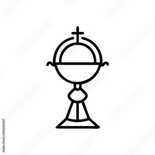 Black Line Art Illustration of a Monstrance a Sacred Vessel Used in Catholic Mass for the Eucharist Handmade