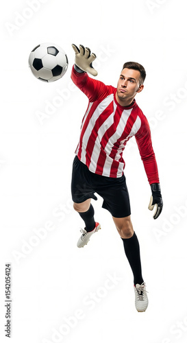 Goalkeeper in Action Leap Save Isolated on White background