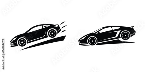 Dynamic portrayal of a sports car skidding sideways Silhouette on White Background
