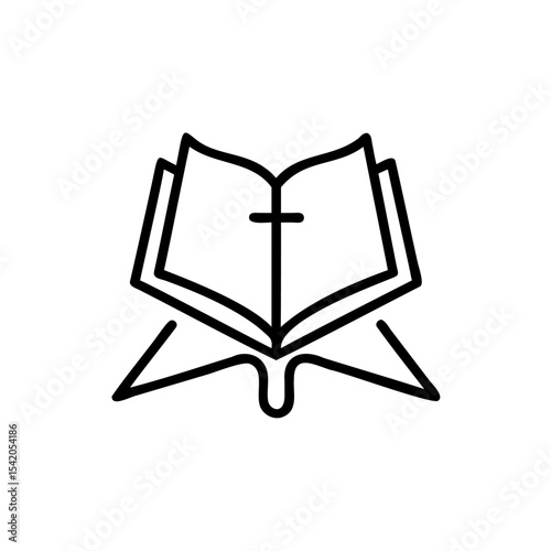 Black Line Drawing Open Book Cross Symbol Handmade Muertos Design Religious Icon Graphic