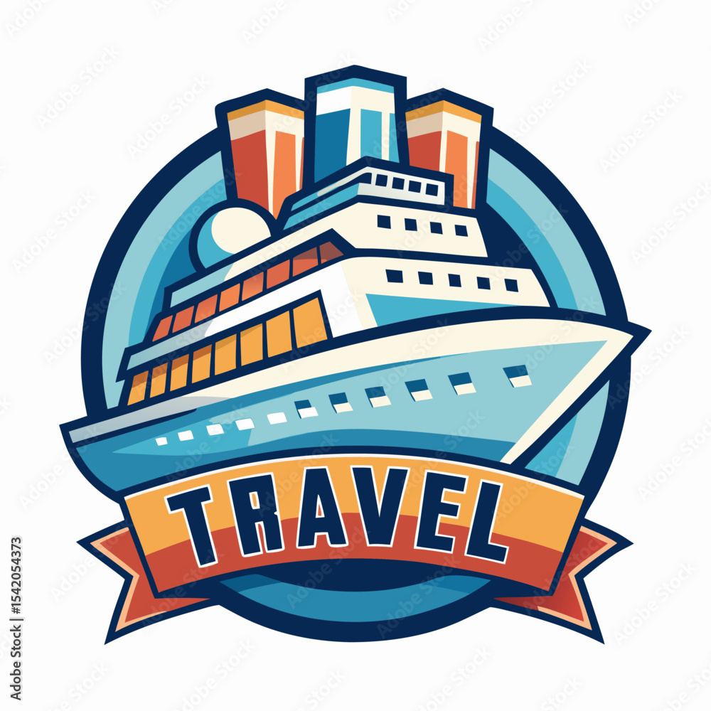 Obraz premium Travel cruise ship logo isolated on white background, modern illustration representing maritime travel, luxury cruises, vacation, tourism, nautical adventure, and professional branding.